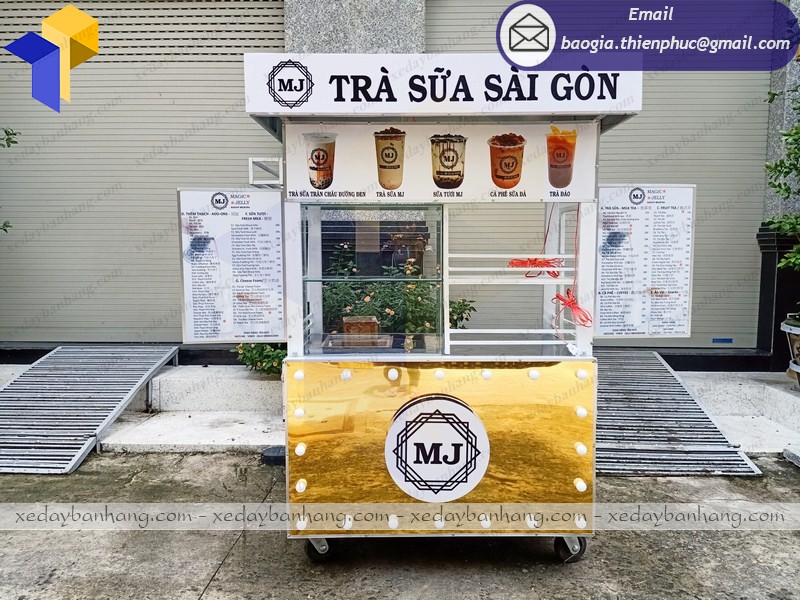 xe bán trà sữa ốp alu vàng bóng