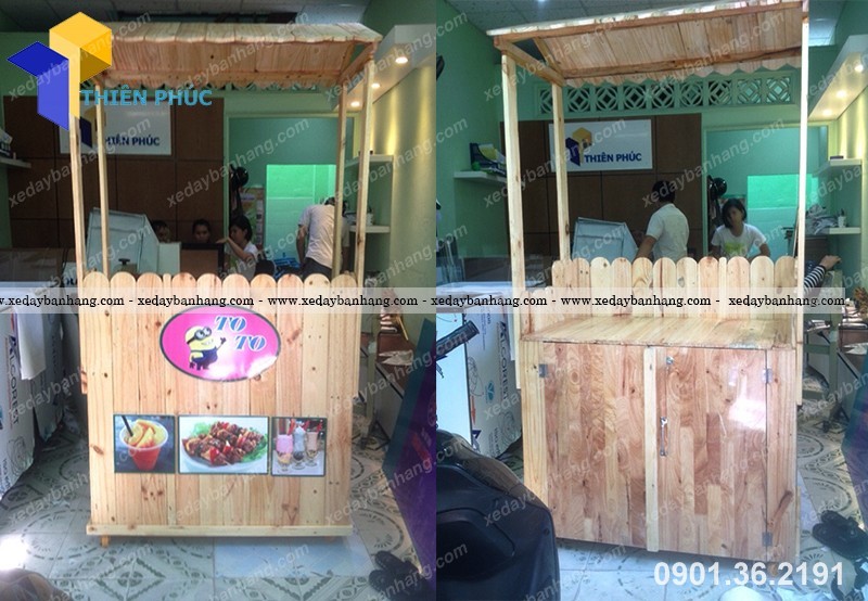 xe tra sua sinh to nuoc ep bang go palet