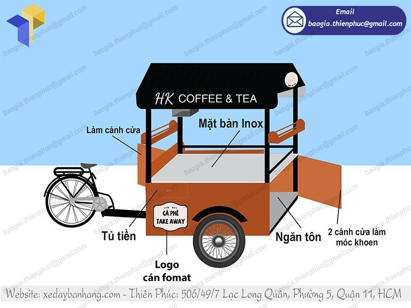 mô hình xe xích lô bán cafe di động